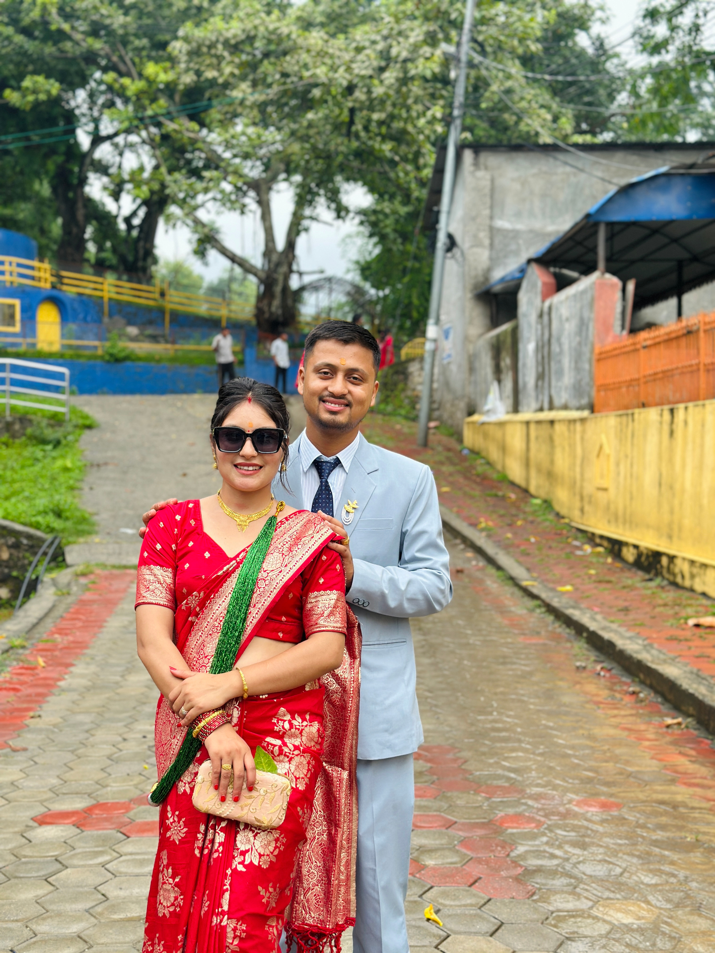 Er. Suman Khadka with Mrs. Baneeka Thapa Khadka in red saree